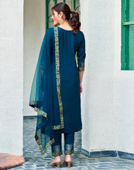 BLUE COLOURED WOMEN'S VISCOSE RAYON KURTA WITH DUPATTA SET
