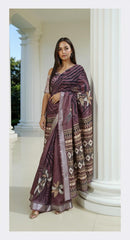 PURPLE DIGITAL PRINTED COTTON SAREE