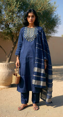 BLUE COLOURED WOMEN'S POLYSTER KURTA WITH DUPATTA SET