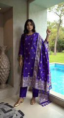 PURPLE COLOURED WOMEN'S POLYSTER KURTA WITH DUPATTA SET