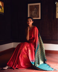 THE BANARASI SAREEIS MADE UP OF SILK THREADS WOVEN USING