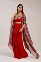 RED DRAPE SKIRT WITH CAPE