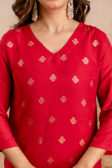 Rani Pink Maslin Kurta Set for Women | Weaving Jacquard Stitched Suit with Bottom & Dupatta | Elegant Ethnic Wear for Women Malaysia | Ready to Wear Kurti Set