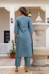GREY COLOURED WOMEN'S VISCOSE RAYON KURTA WITH DUPATTA SET