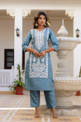 GREY COLOURED WOMEN'S VISCOSE RAYON KURTA WITH DUPATTA SET