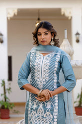GREY COLOURED WOMEN'S VISCOSE RAYON KURTA WITH DUPATTA SET
