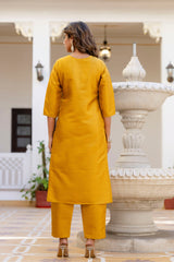 YELLOW COLOURED WOMEN'S P0LYSTER KURTA WITH DUPATTA SET