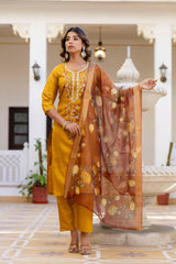 YELLOW COLOURED WOMEN'S P0LYSTER KURTA WITH DUPATTA SET