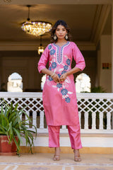 PINK COLOURED WOMEN'S P0LYSTER KURTA WITH DUPATTA SET