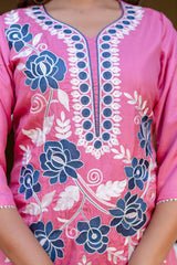 PINK COLOURED WOMEN'S P0LYSTER KURTA WITH DUPATTA SET