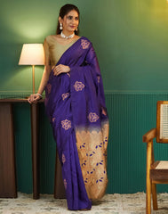 Premium Woven Silk Saree for Women | Dark Green & Maroon Traditional Indian Saree with Copper Zari Work | Wedding & Party Wear Saree Malaysia Online Shopping