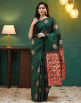 Elegant Dark Purple & Beige Woven Silk Saree for Women | Traditional Indian Banarasi Style Saree with Unstitched Blouse | Wedding & Party Wear Saree Malaysia