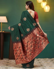 Elegant Dark Purple & Beige Woven Silk Saree for Women | Traditional Indian Banarasi Style Saree with Unstitched Blouse | Wedding & Party Wear Saree Malaysia