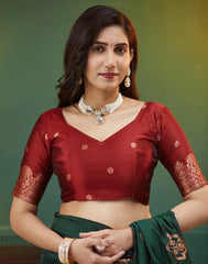 Elegant Dark Purple & Beige Woven Silk Saree for Women | Traditional Indian Banarasi Style Saree with Unstitched Blouse | Wedding & Party Wear Saree Malaysia