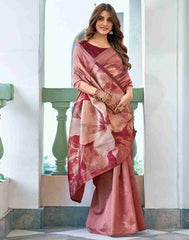 Banarasi Silk Saree for Women – Dark Peach & Maroon | Traditional Indian Saree | Partywear, Wedding & Festival Saree with Blouse Piece | Buy Saree Online Malaysia