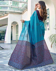 Banarasi Silk Saree for Women in Malaysia | Teal Blue & Deep Purple | Traditional Indian Wedding & Party Wear Saree with Blouse Piece