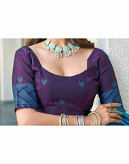 Banarasi Silk Saree for Women in Malaysia | Teal Blue & Deep Purple | Traditional Indian Wedding & Party Wear Saree with Blouse Piece