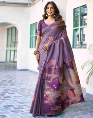Banarasi Silk Saree for Women | Mauve & Deep Purple Designer Woven Saree with Blouse | Traditional Indian Saree Online Malaysia