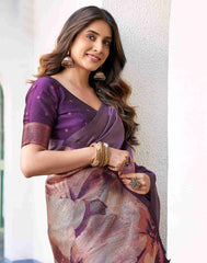 Banarasi Silk Saree for Women | Mauve & Deep Purple Designer Woven Saree with Blouse | Traditional Indian Saree Online Malaysia