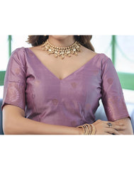 Banarasi Silk Blend Saree Navy Blue with Dusty Lavender & Golden | Wedding Saree Malaysia | Party Wear Indian Saree Online