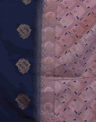 Banarasi Silk Blend Saree Navy Blue with Dusty Lavender & Golden | Wedding Saree Malaysia | Party Wear Indian Saree Online