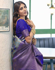 Banarasi Silk Blend Saree Sky Blue & Dark Blue with Golden Zari | Designer Indian Saree Online Malaysia | Wedding & Party Wear Saree for Women