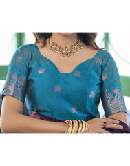 Banarasi Silk Blend Saree for Women – Deep Purple Blue Golden | Woven Work Saree with Blouse Piece | Wedding, Party & Festive Wear Saree Malaysia