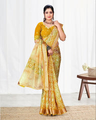 Ombre design Jacquard border Soft Cotton Spray Test) saree with blouse for women