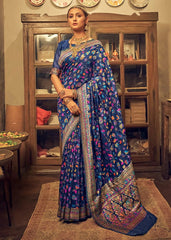 Kashmiri Weaving Multiple color thread weaving pure zari weaving blue coloured saree