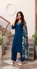 NEVYBLUE COLOURED WOMEN'S VISCOSE RAYON KURTA WITH DUPATTA SET