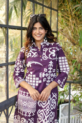 Kusoom WINE Cotton Kurta with Bottom | Digital Printed | Casual & Office Wear – Malaysia