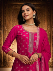 Rani Silk Kurta Set with Embroidery & Jacquard/Nazmin Dupatta | Women’s Partywear & Ethnic Collection Malaysia