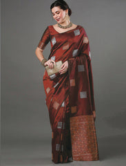 THE BANARASI SAREEIS MADE UP OF SILK THREADS WOVEN USING