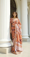 ORANGE DIGITAL PRINTED COTTON SAREE