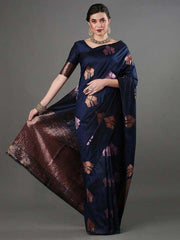 THE BANARASI SAREEIS MADE UP OF SILK THREADS WOVEN USING