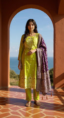 LIME GREEN COLOURED WOMEN'S POLYSTER KURTA WITH DUPATTA SET