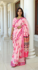 PINK DIGITAL PRINTED COTTON SAREE