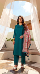 RAMA COLOURED WOMEN'S VISCOSE RAYON KURTA WITH DUPATTA SET