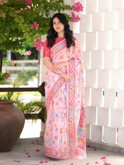 Kashmiri Weaving Multiple color thread weaving pure zari weaving Pink coloured saree