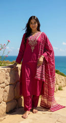 PINK COLOURED WOMEN'S RAYON KURTA WITH DUPATTA SET
