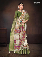 Tradional Madhubani print Cotton saree with blouse for indian women