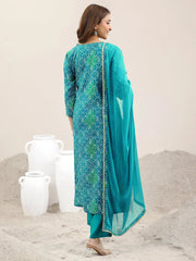 RAMA COLOURED WOMEN'S VISCOSE RAYON KURTA WITH DUPATTA SET