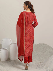 RED COLOURED WOMEN'S VISCOSE RAYON KURTA WITH DUPATTA SET