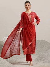 RED COLOURED WOMEN'S VISCOSE RAYON KURTA WITH DUPATTA SET