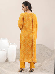YELLOW COLOURED WOMEN'S VISCOSE RAYON KURTA WITH DUPATTA SET