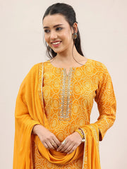 YELLOW COLOURED WOMEN'S VISCOSE RAYON KURTA WITH DUPATTA SET