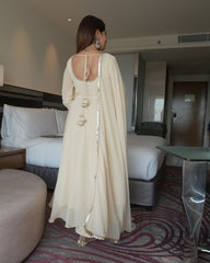 WHITE COLOURED WOMEN'S GEORGETTE EMBROIDERED KURTA WITH PANT DUPATTA SET