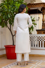 WHITE COLOURED WOMEN'S VISCOSE RAYON KURTA WITH DUPATTA SET