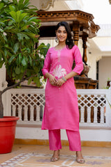 PINK COLOURED WOMEN'S VISCOSE RAYON KURTA WITH DUPATTA SET