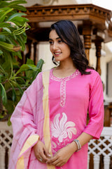 PINK COLOURED WOMEN'S VISCOSE RAYON KURTA WITH DUPATTA SET